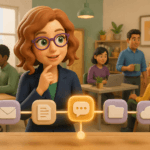 Illustrated RiskReady avatar looking at a row of connected everyday business tools, with one glowing differently to represent an overlooked risk.